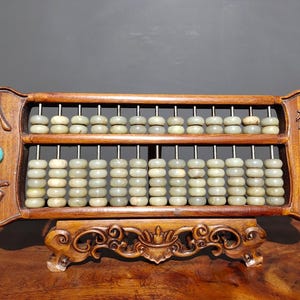 Chinese antique handmade carved exquisite rosewood inlaid jade beads abacus ornament,fine workmanship