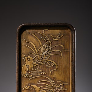 Chinesische antike Hand geschnitzt exquisite und einzigartige Rosenholz eingelegt Bambus schnitzen Blumenmuster Tee Tablett, Teller Dekoration