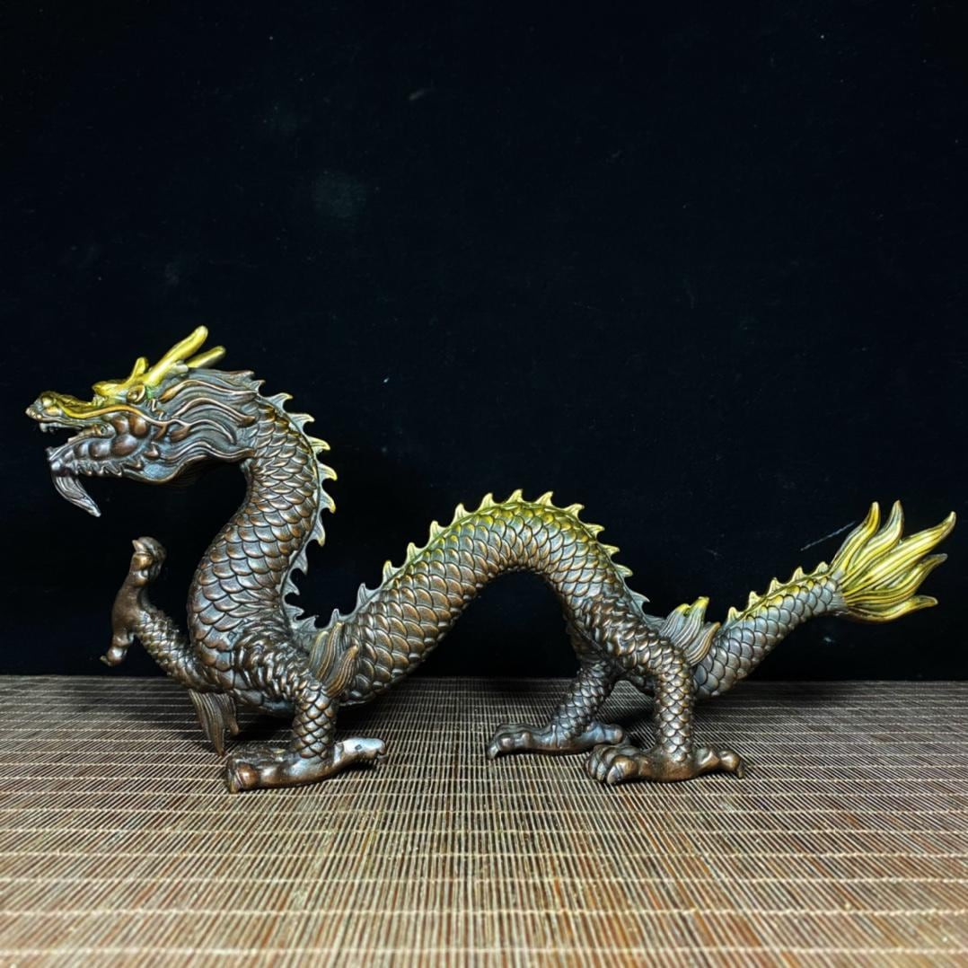 eyeknow74　金工名品　古銅宣徳銅　龍　筆架　置物　C　6941E Chinese Hand Carved Exquisite and Rare Copper Dragon Statue