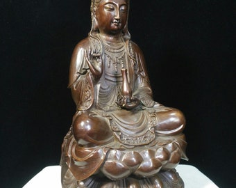 o*0様 中国の仏像　高さ23cmブロンズ 中国の純粋な手彫りの絶妙でユニークな純銅ブロンズ観音菩薩像の仏像の