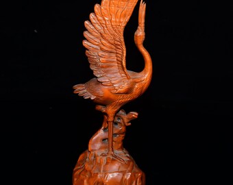 Collect hand carved exquisite natural boxwood Xian crane statues ornaments,home decoration,precious and unique