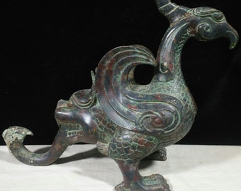古代中国の青銅像から手彫りされた銭壺 - Etsy 日本