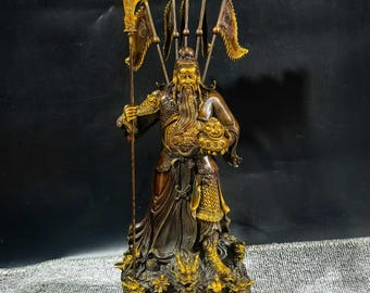 Ręcznie rzeźbiona brązowa statua Buddy Guan Gong, chińska ozdoba Buddy