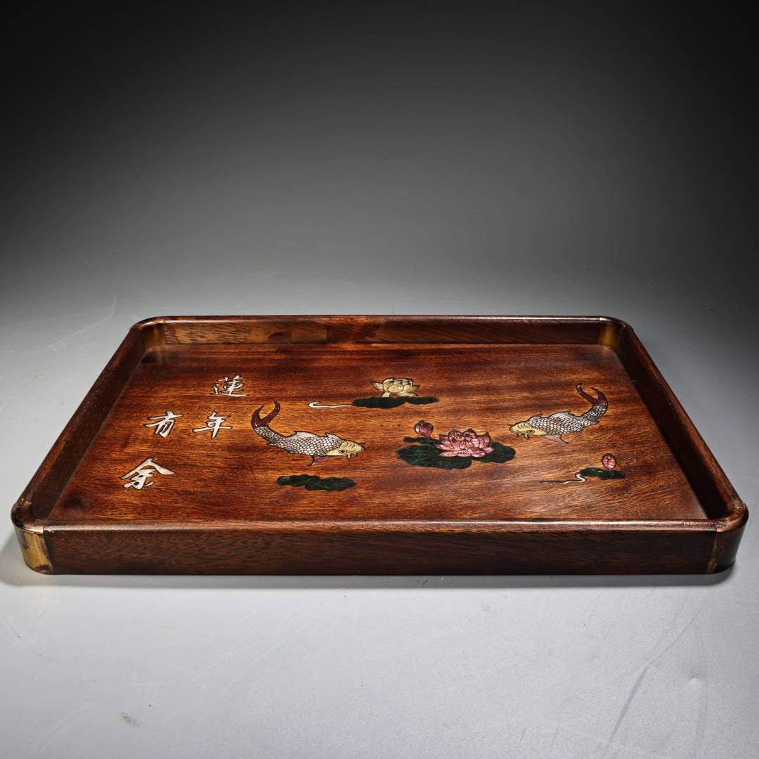 Chinese Antique Hand Carved Exquisite Rare Rosewood Lotus Fish