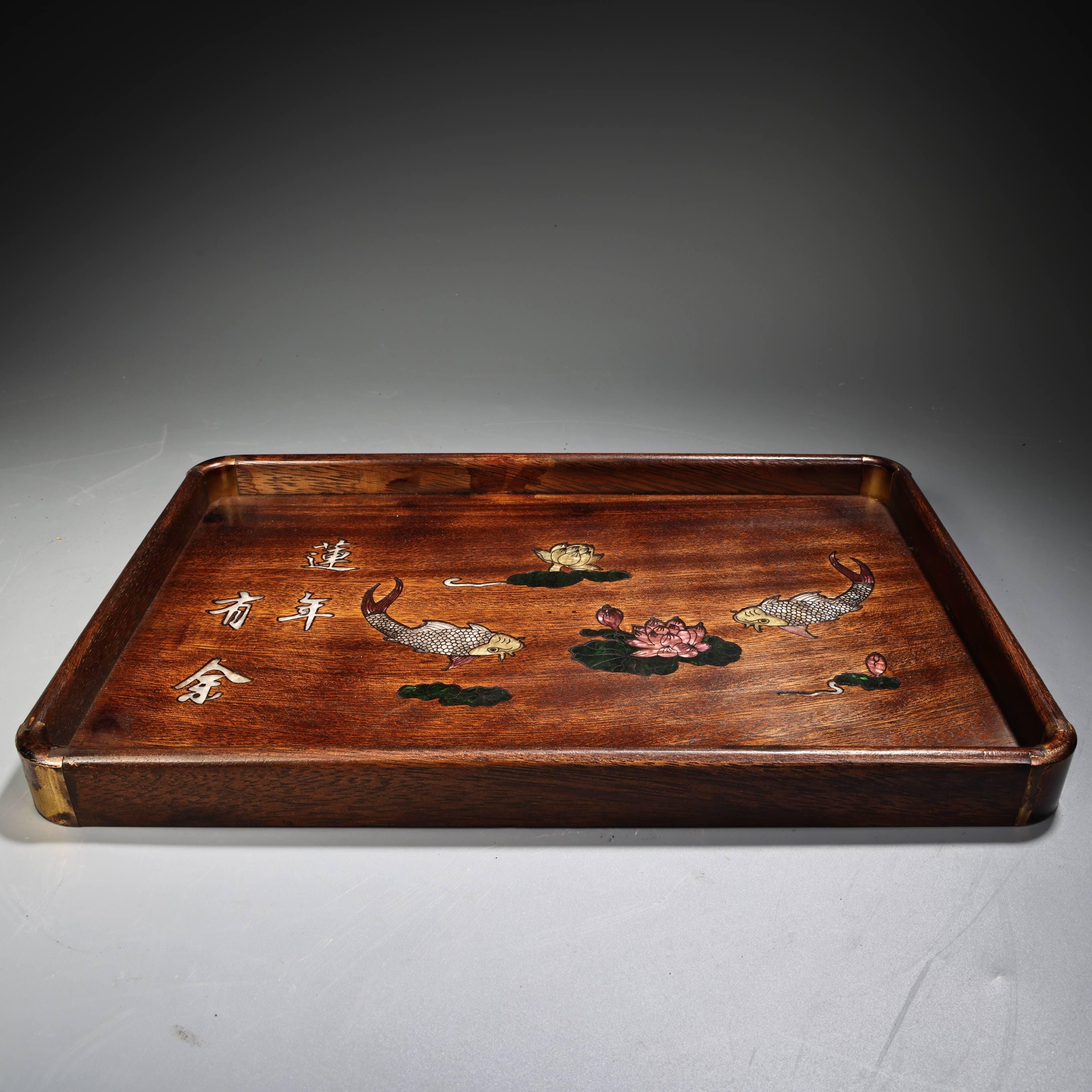 Chinese Antique Hand Carved Exquisite Rare Rosewood Lotus Fish