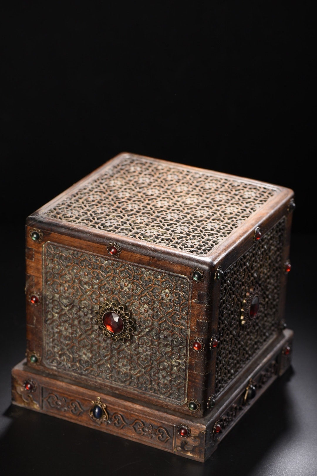 Chinese Antique Collection Hand Carved Rosewood Inlaid Exquisite Gems ...