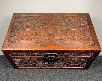 Collect exquisite and unique hand carved natural rosewood dragon pattern treasure chest,storage box ornament