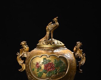 M513 グリーンブラック古代アンティークフェニックス、鳥香炉