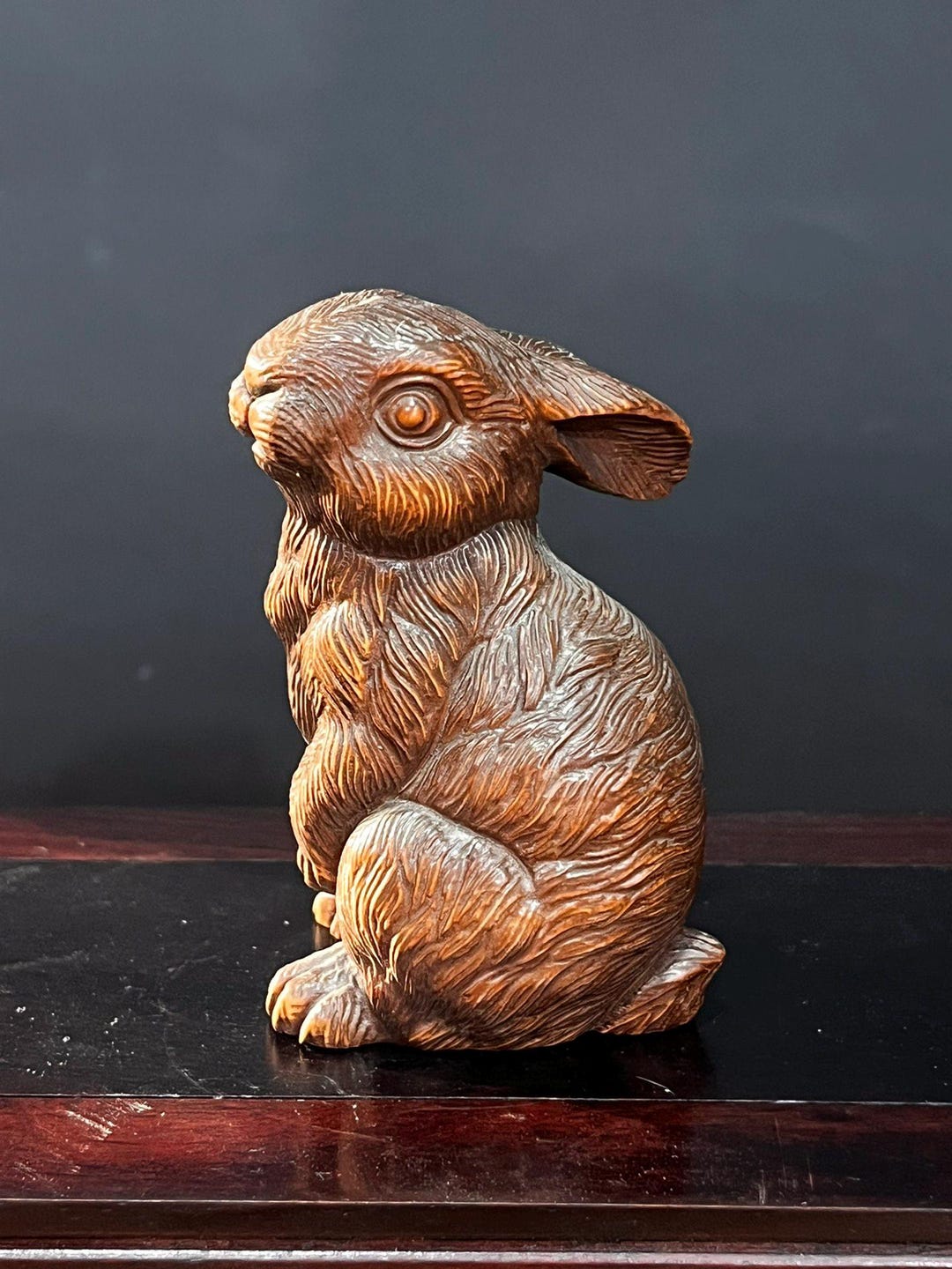 Boxwood Rabbit Chinese Handmade Carved Natural Boxwood Rabbit Statue, Exquisite Wood ...