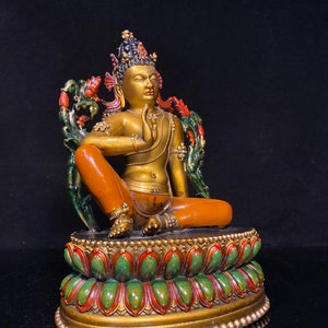 Chinesische reine handgeschnitzte exquisite und einzigartige reine Kupfer bemalte Statue von Guanyin Bodhisattva Buddha Ornament, lohnt sich zu sammeln