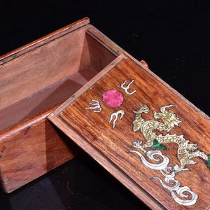 Chinese pure hand carved rosewood inlaid auspicious dragon pattern mechanism box,jewelry box gift box decoration