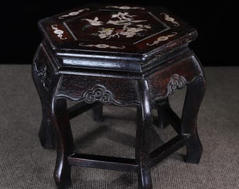Chinese hand carved natural rosewood hexagonal stool,base,vase base,storage rack ornaments,beautiful shape