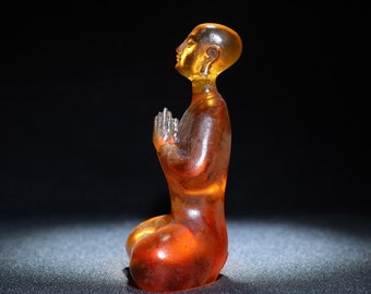 Chinese pure hand-carved coloured glaze glass buddha statue,exquisite pattern,ancient and exquisite,can be collected