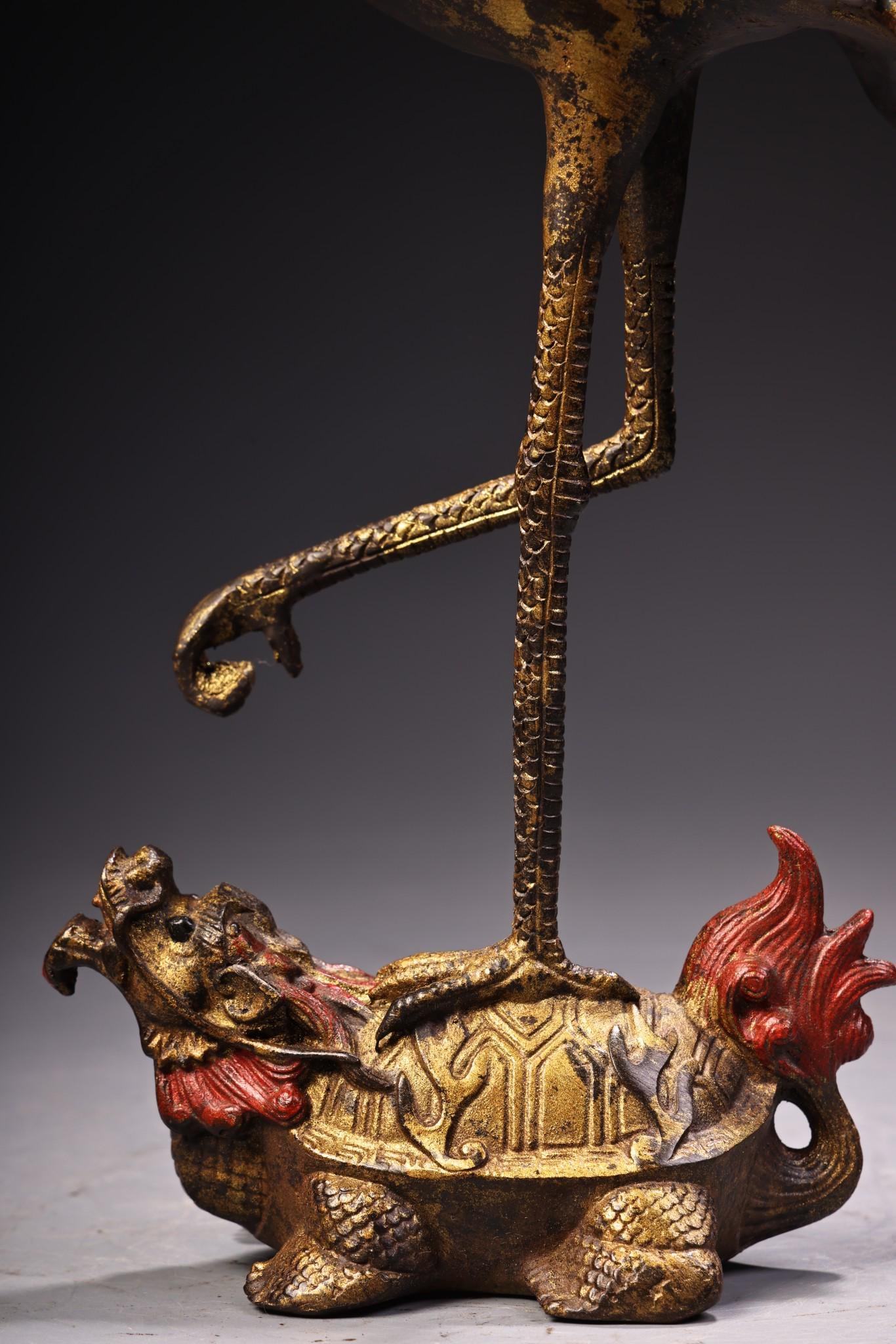 Chinese Handmade Exquisitely Carved Rare Bronze Turtle and Crane
