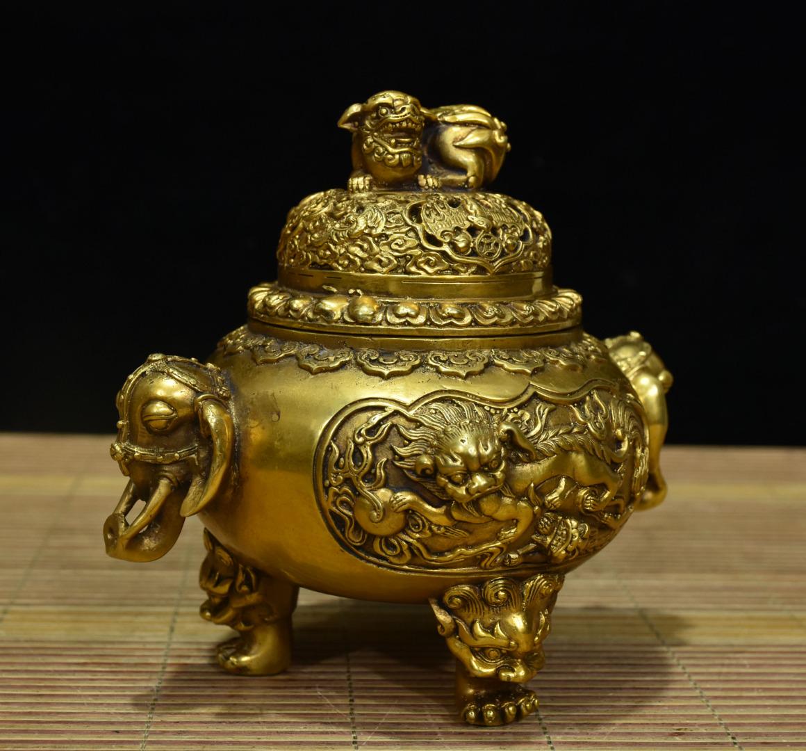 Chinese Antique Hand Carved Exquisite Rare Pure Copper Lion/pi Xiu