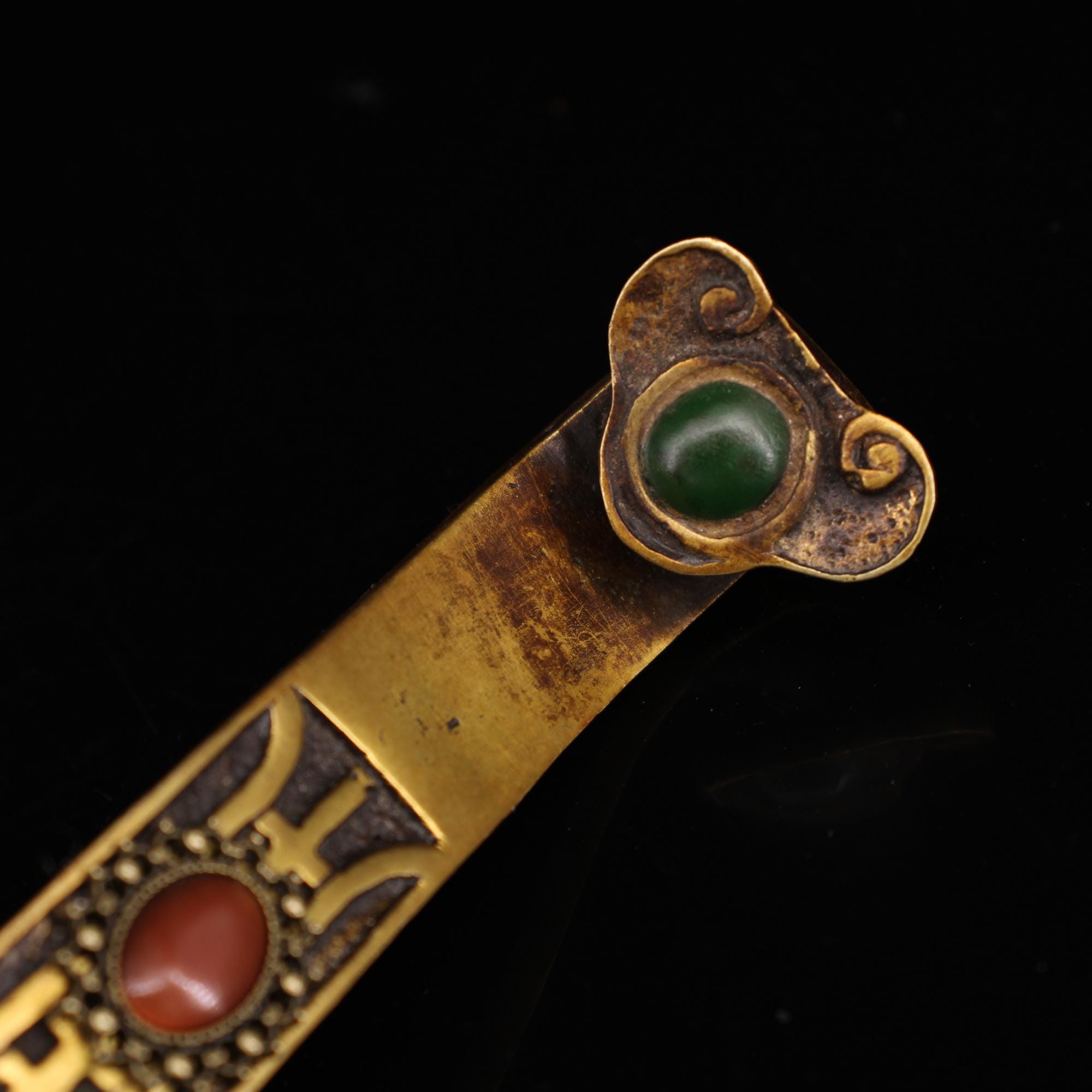 Chinese Antique Handmade Carved Pure Copper Cloisonn é Inlaid Gems Ruyi ...