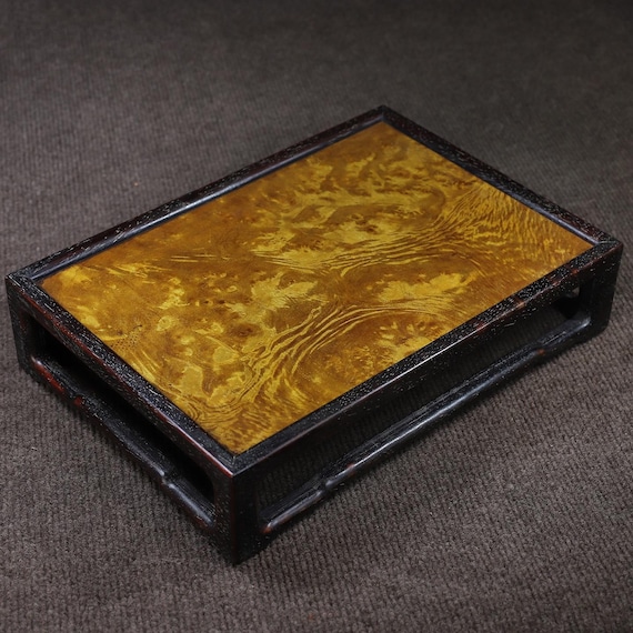 Chinese Hand Carved Rosewood Inlaid Jinsi Nanmu Base,tea Tray