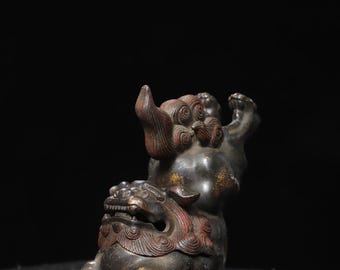 Chinesische antike reine Kupfer Hand geschnitzt exquisite und einzigartige Löwen Muster Weihrauch Brenner Ornamente, wert das Sammeln