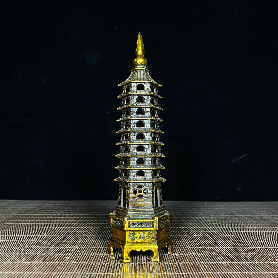 Collect exquisite and unique pure copper gilt nine story Wenchang Tower ornaments,desktop decoration