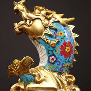 Chinese antique hand carved exquisite rare copper cloisonn é dragon head statue ornament,exquisite and precious