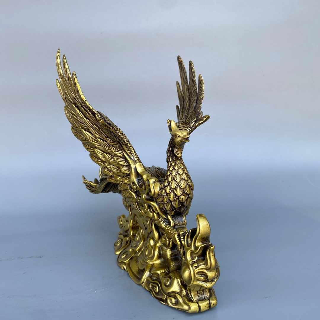 Chinese Hand-carved Brass Copper Phoenix Statue Ornament