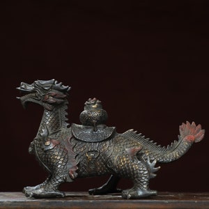 Chinese antique collection pure copper gilt dragon statue ornaments a pair is exquisitely carved and rare,can be collected
