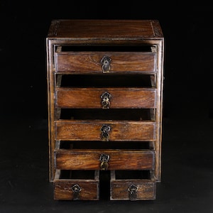 Chinese antique hand carved exquisite and unique natural rosewood drawer cabinet Duobao cabinet,jewelry box ornament,highly collectible