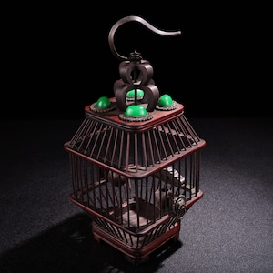Chinese hand carved sandalwood inlaid jade exquisite birdcage pet cages ornaments,can be collected and used