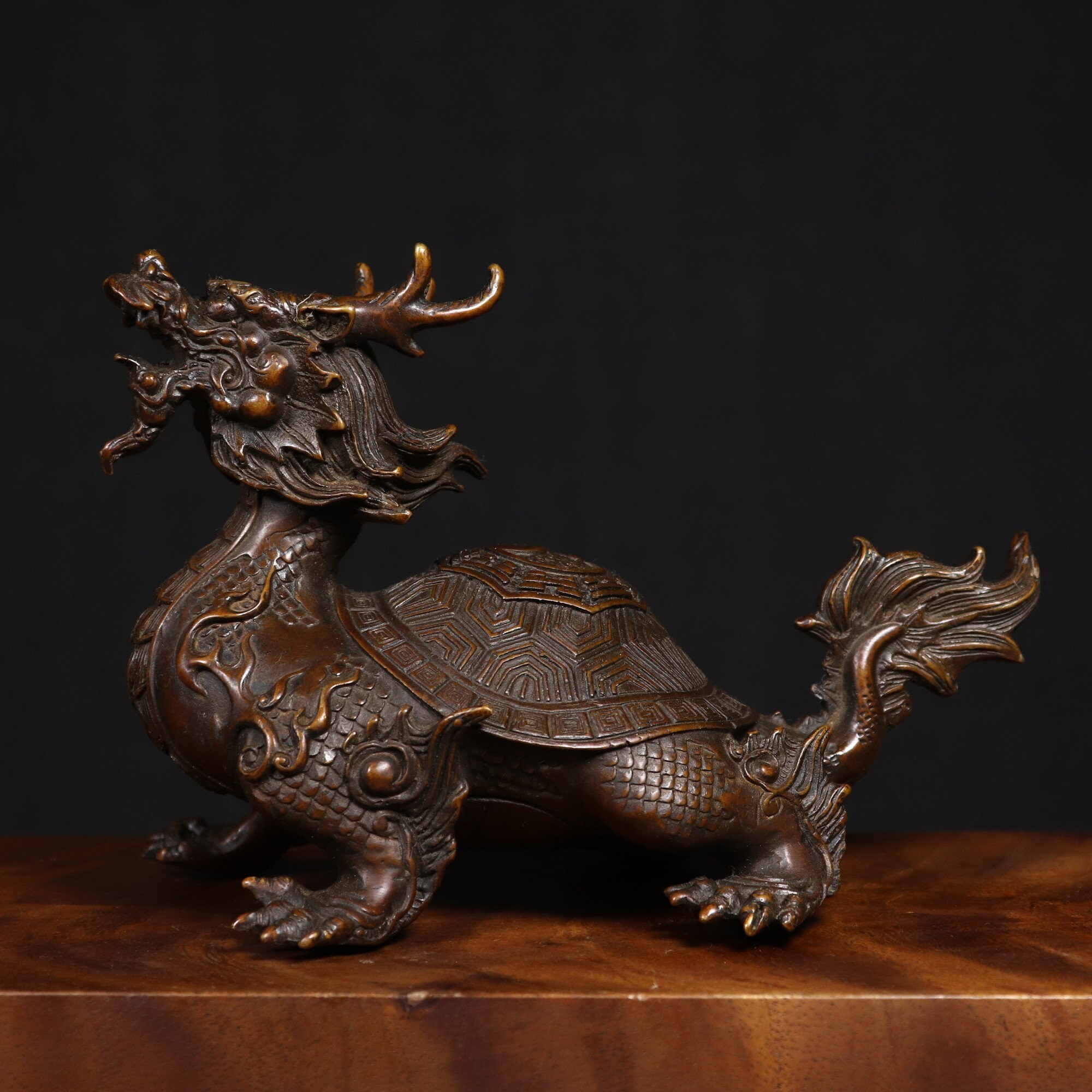 Rarest Shape Chinese Antique Pure Copper Bagua Dragon Turtle Statues Are Hand Carved ...
