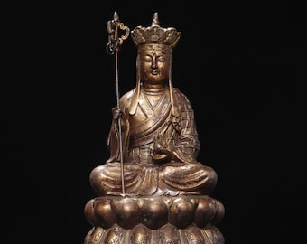 Estatua china antigua tallada a mano, exquisita y rara de bronce del Bodhisattva Ksitigarbha, ornamento de estatua de Buda, única y digna de colección.