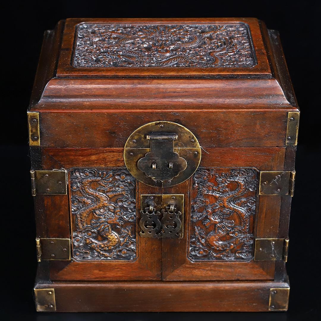 Chinese Antique Hand Carved Rosewood Dragon Pattern Jewelry Box/storage ...