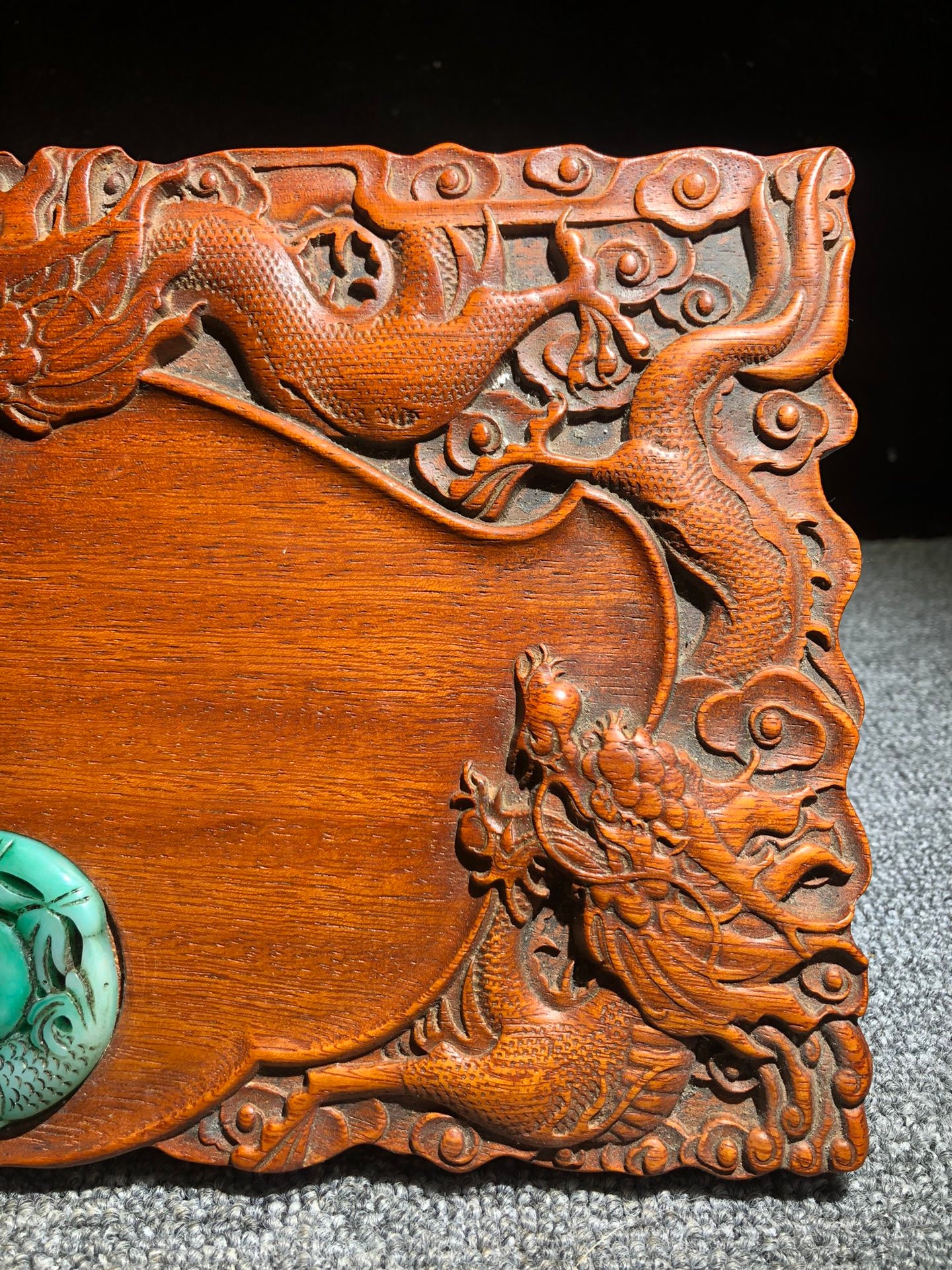 Collect Hand Carved Natural Rosewood Dragon Pattern Inlaid