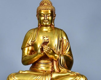 Chinese antique collect exquisite and rare hand carved pure Copper gilded Amitabha Buddha statues ornament