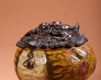 Chinese antieke handgesneden prachtige zeldzame koperen Cloisonné beest wierookbrander ornamenten, uniek, het verzamelen waard!