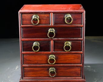 Chinese antique hand carved Solid wood seven bucket cabinet/storage cabinet/jewelry box decoration,exquisite and unique