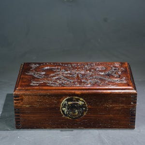 Chinese antique hand carved rosewood exquisite dragon pattern jewelry box ornaments,precious and unique