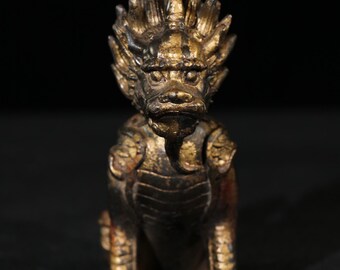 中国のアンティークの純粋な手彫りの絶妙で珍しい純銅の吉兆の獣の麒麟