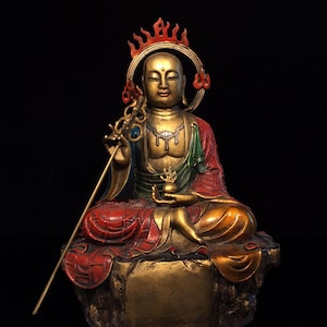 Chinese antique handmade exquisite and rare pure copper painted ksitigarbha bodhisattva Buddha statue ornaments