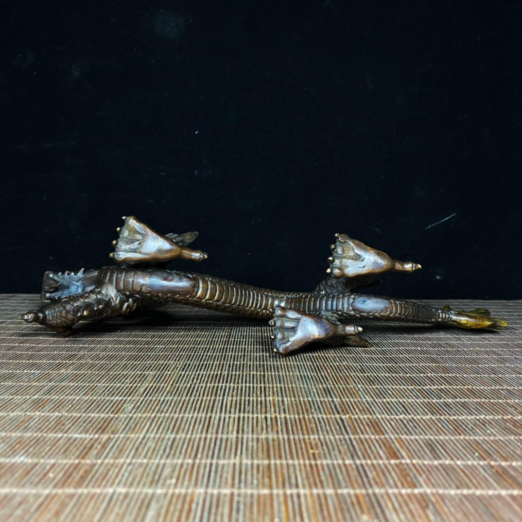 Chinese Hand Carved Exquisite and Rare Copper Dragon Statue