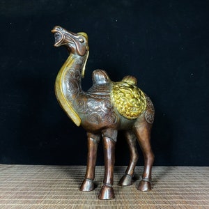 Chinese antique hand carved exquisite and rare large pure copper camel statue ornaments,office desk home decoration,worth collecting