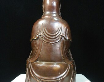 中国の純粋な手彫りの絶妙でユニークな純銅ブロンズ観音菩薩像の仏像の
