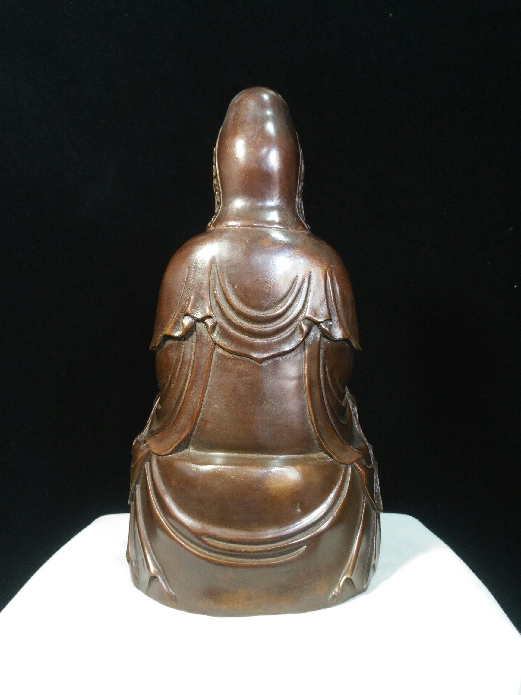 中国の純粋な手彫りの絶妙でユニークな純銅ブロンズ観音菩薩像の仏像の