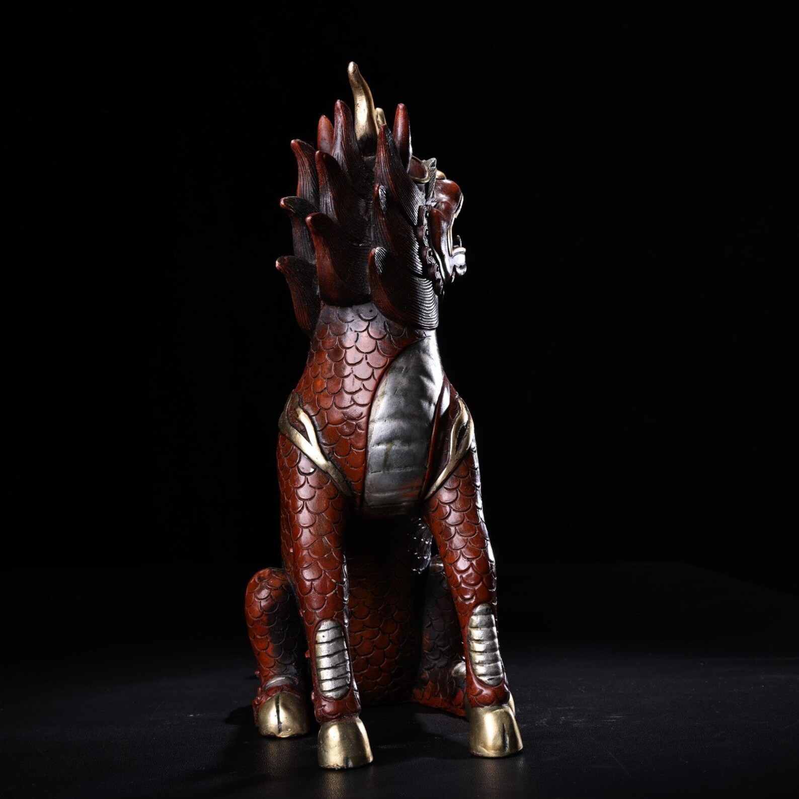 Chinese Pure Hand Carved Exquisite and Rare Pure Copper Gilt Kirin ...