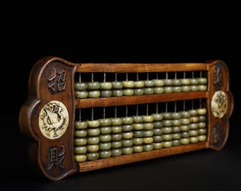 Chinese antique handmade carved exquisite rosewood inlaid jade beads abacus ornament,fine workmanship