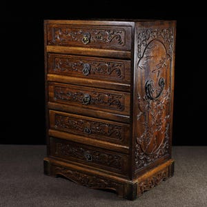 Chinese antique hand carved exquisite natural rosewood high relief drawer cabinet Duobao cabinet,jewelry box ornament,highly collectible