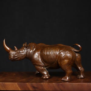 Chinese hand carved pure copper brass Rhinoceros statue ornament,home and office desk decoration,exquisite and rare