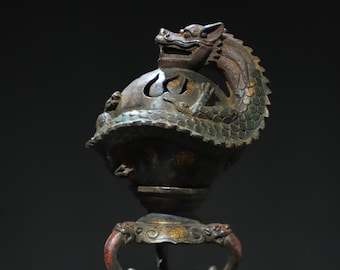 Chinese antique hand carved exquisite and rare pure copper dragon statue incense burner ornament,desktop decoration