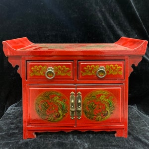 Chinese hand carved lacquerware dragon and phoenix pattern jewelry box,small drawer cabinet ornament,furniture decor,exquisite and unique