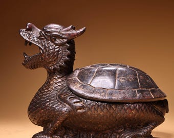 中国では、古い手彫りの青銅製龍亀像、印章飾り、独特の職人技、珍しい