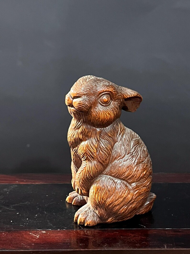 Boxwood Rabbit Chinese Handmade Carved Natural Boxwood Rabbit Statue, Exquisite Wood ...